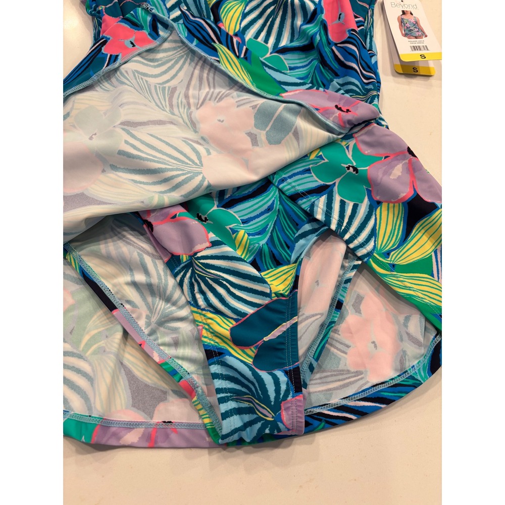 Beyond Control Size‎ Small Square Neck Swim Dress Womens Blue Tropical Floral - Picture 4 of 7